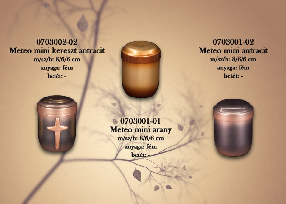 Mini fém urnák arany vagy antracit színben többféle motívummal