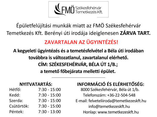 nyitvatartás változás felújítás miatt