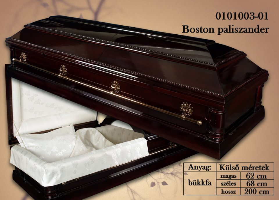 Bükkfából készült sötét színű koporsó